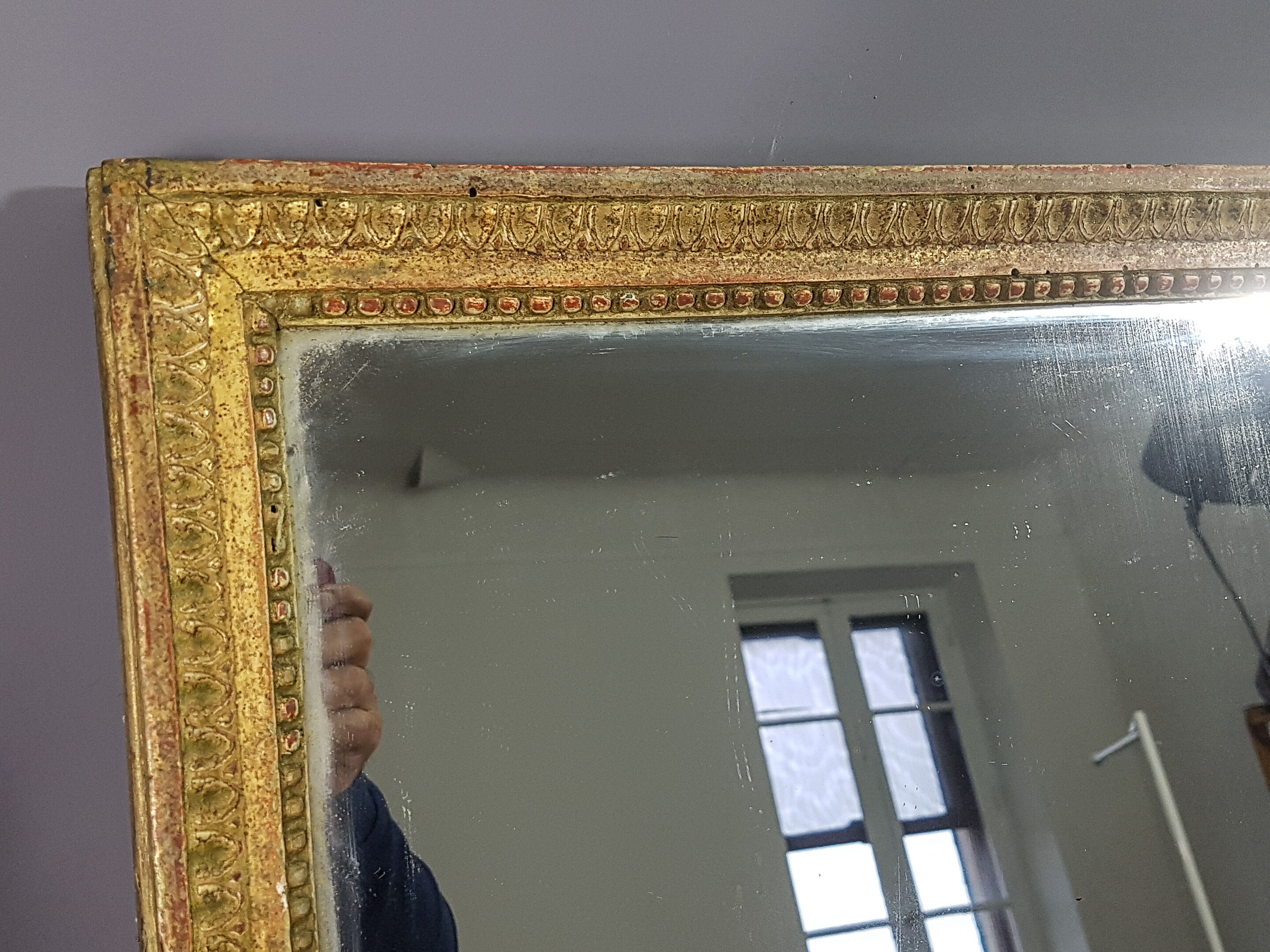 Mirror in Louis XVI-era wood frame - patinated stucco 70x45.5 cm SB