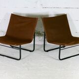 Pair of KEBE drivers, Denmark, circa 1975. Steel and "chocolate" canvas