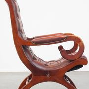 Red cowhide leather English Chesterfield armchair combined with wood