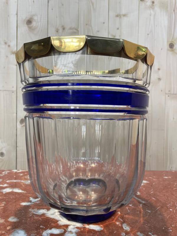 Bohemian crystal and brass vase