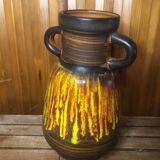 Old Vase With Handles ST CLÉMENT France Ceramic Brown & Orange Vintage #A412
