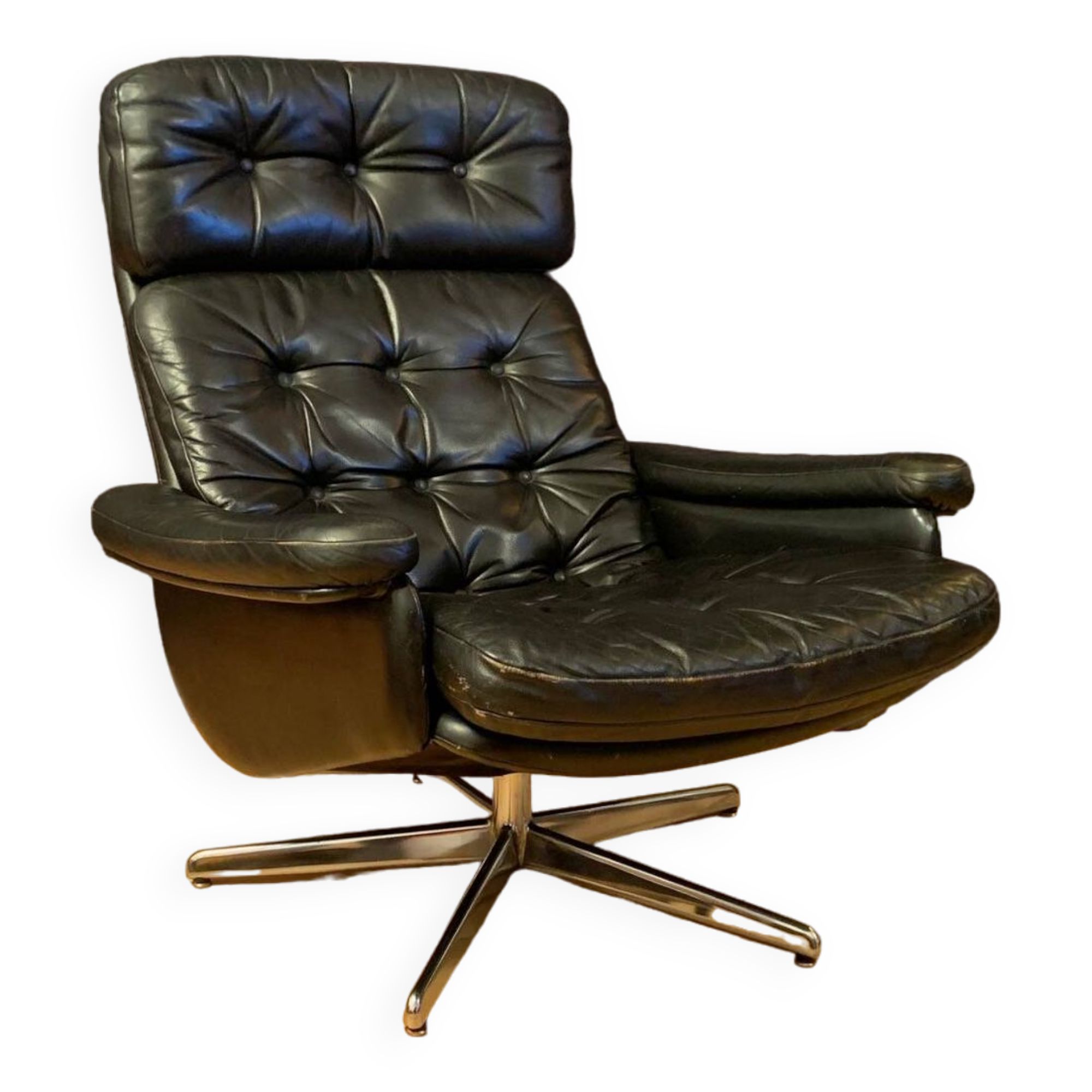 Leather swivel armchair, Denmark, 1960s