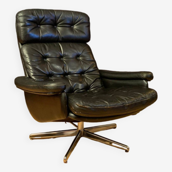 Leather swivel armchair, Denmark, 1960s