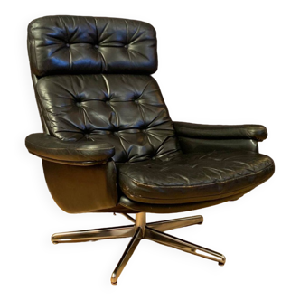 Leather swivel armchair, Denmark, 1960s