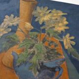 Still life painting with bouquet of flowers and vegetables HST signed