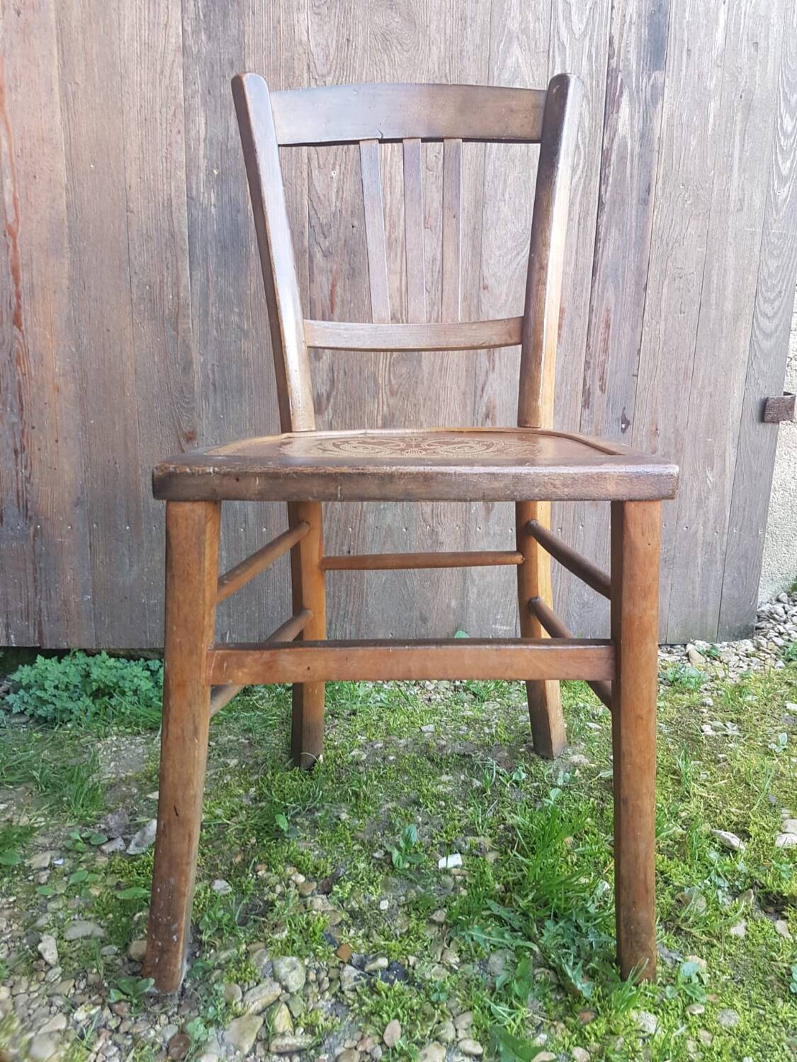 Old wooden bistro chair seat vintage relief drawing