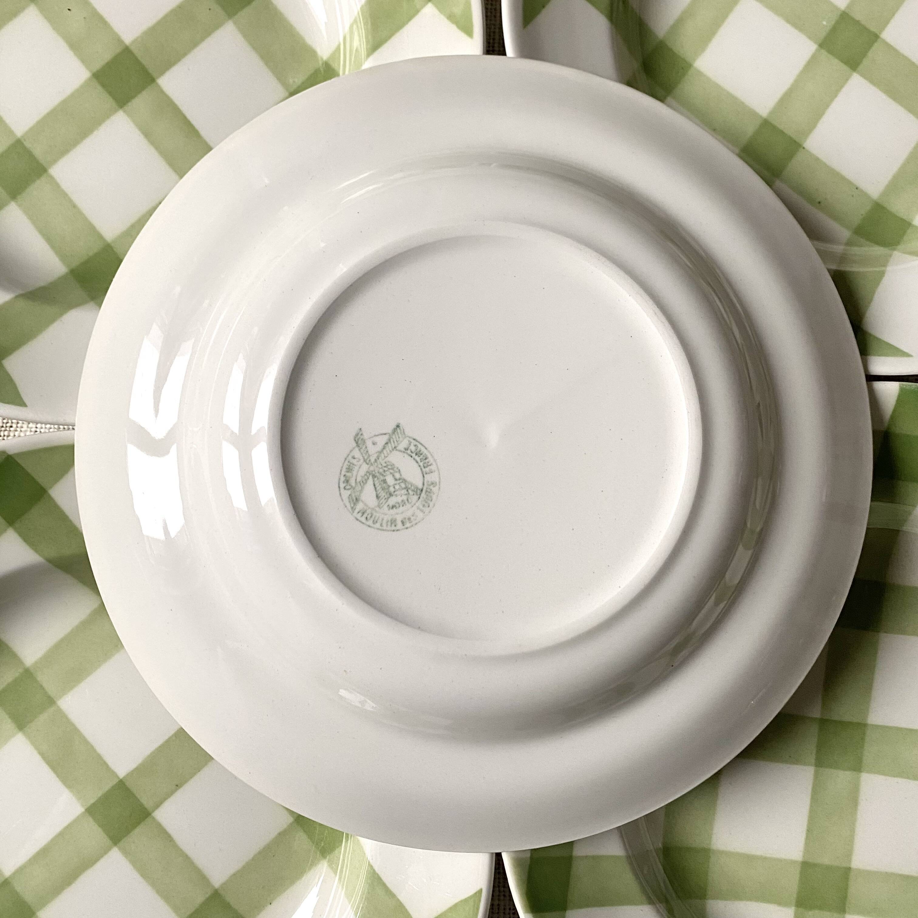 Moulins des loups soup plates, green grid