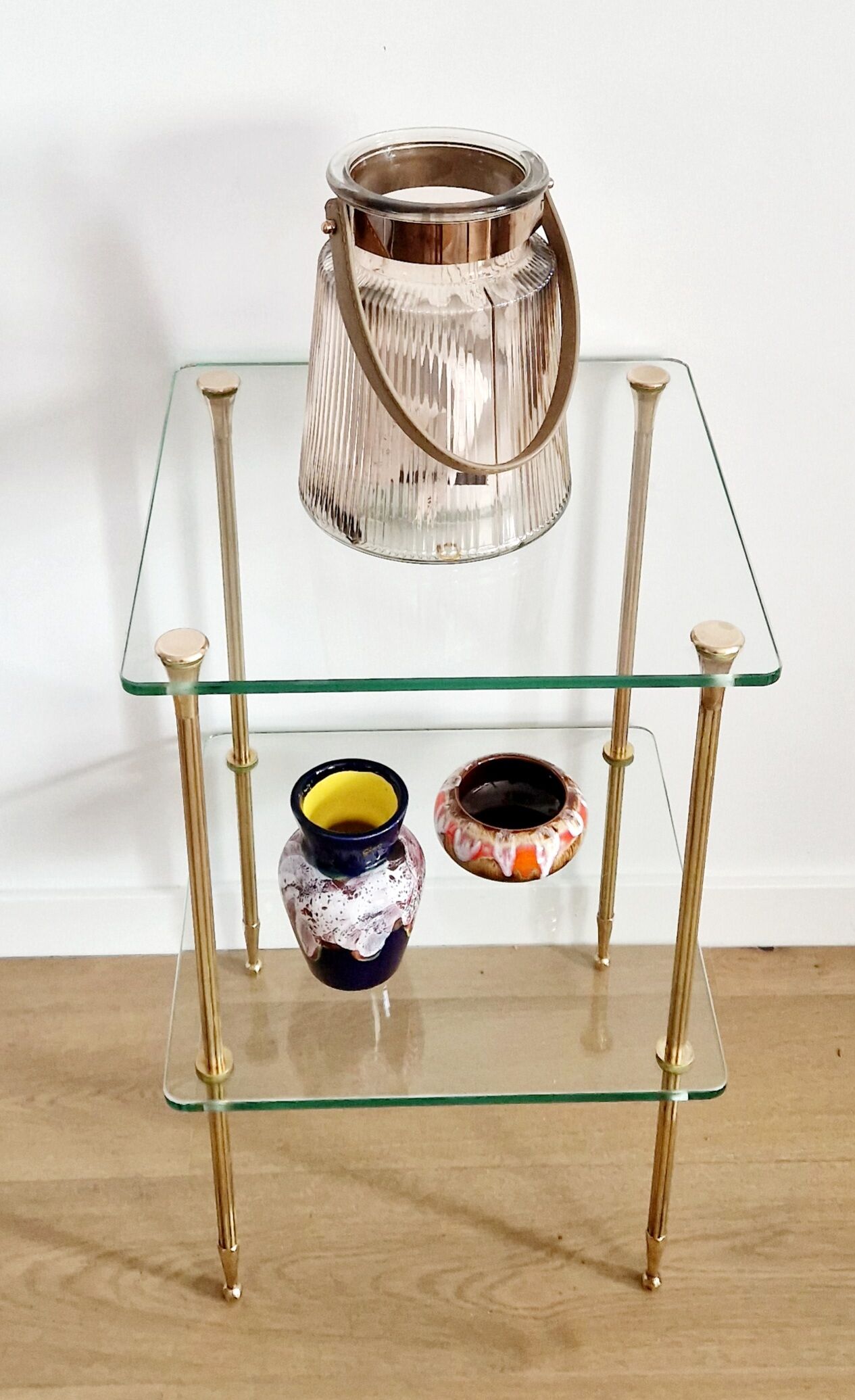 Glass and brass side table 70s