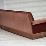 1970s, Danish 3-seater sofa, salmon pink furniture velour, beech wood.