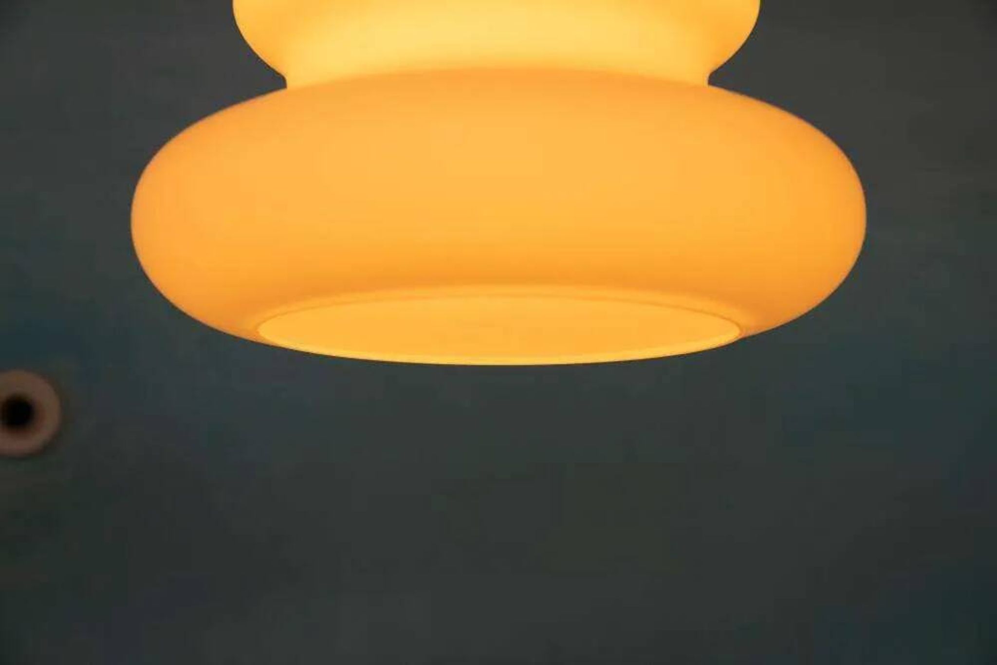 Opaline glass suspension from the space age, organic-shaped pendant.