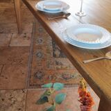 Solid oak farmhouse table with central drawer and extension