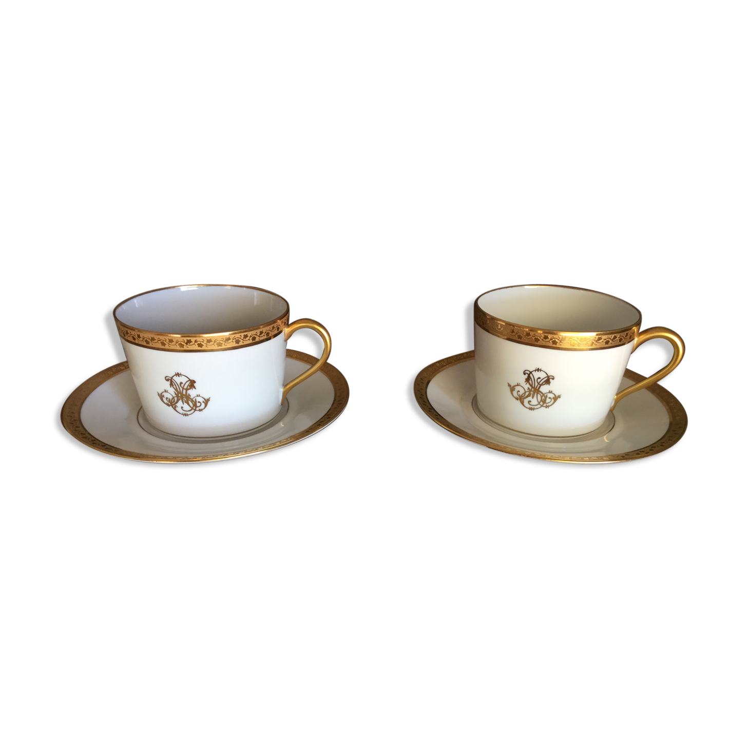 Tête à tête de petit déjeuner en porcelaine d'art René Caire Limoges