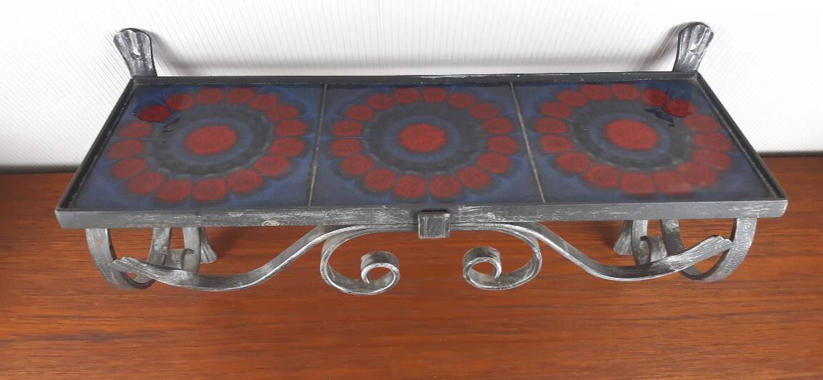 Wrought iron and ceramic shelf – Germany, 1970s