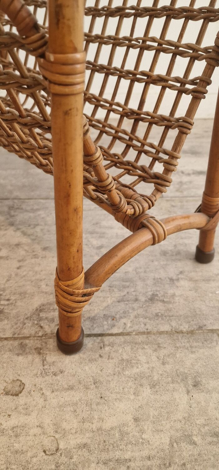 Porte-revues en rotin, bambou, France 1975