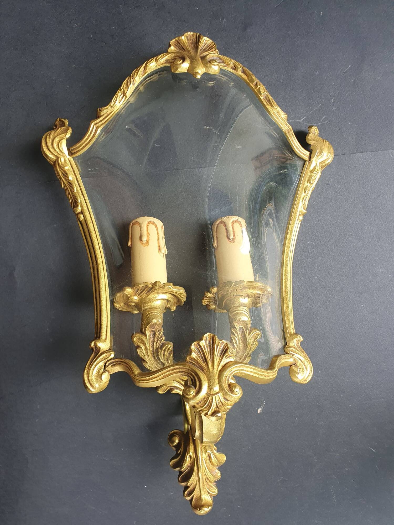 Vintage Louis XVI bronze corner wall sconce Lucien Gau Paris