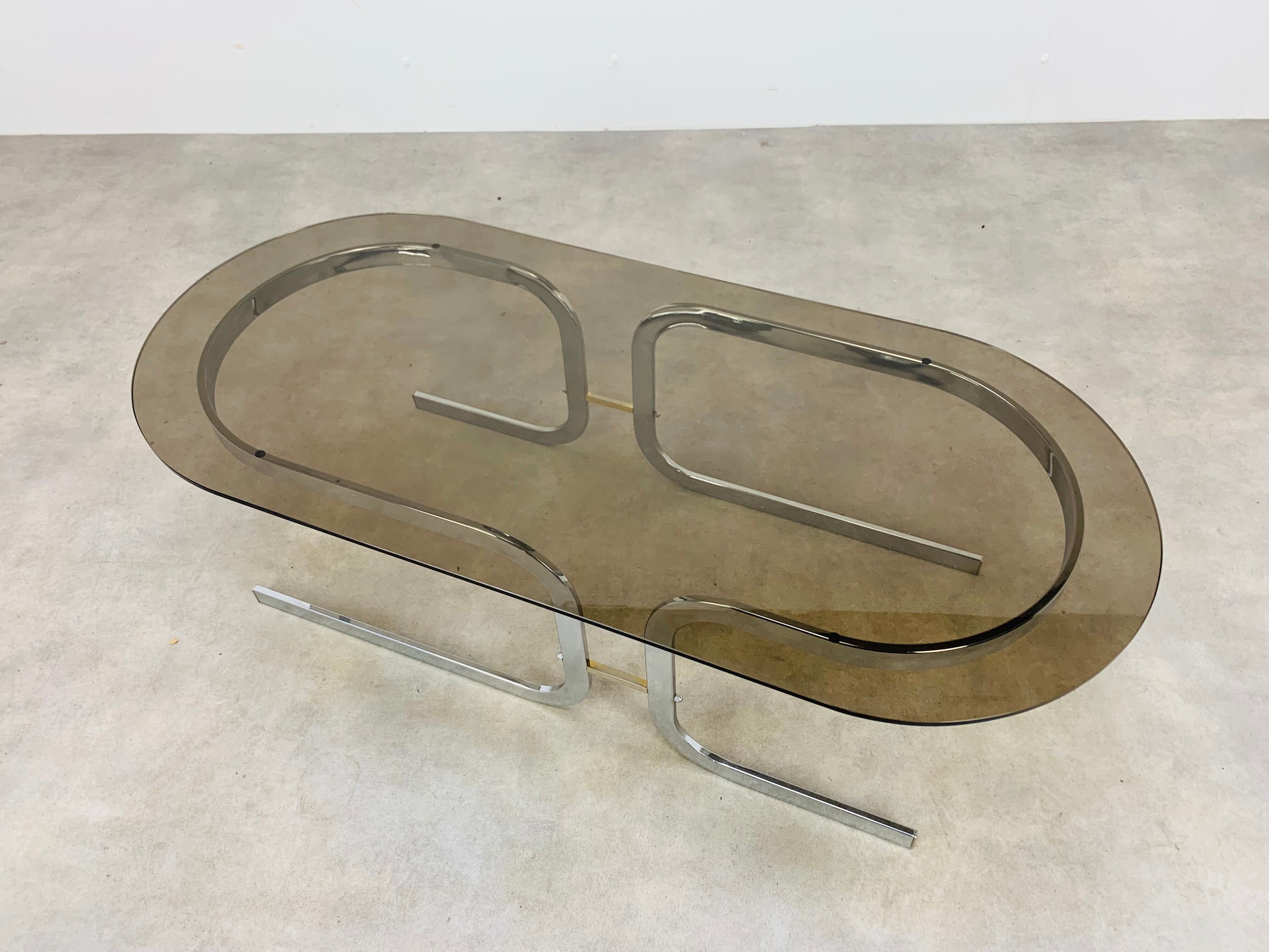 Coffee table space age chrome and smoked glass 70s