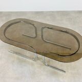 Coffee table space age chrome and smoked glass 70s