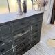 Patinated blue workshop furniture with XL drawers in oak and beech.