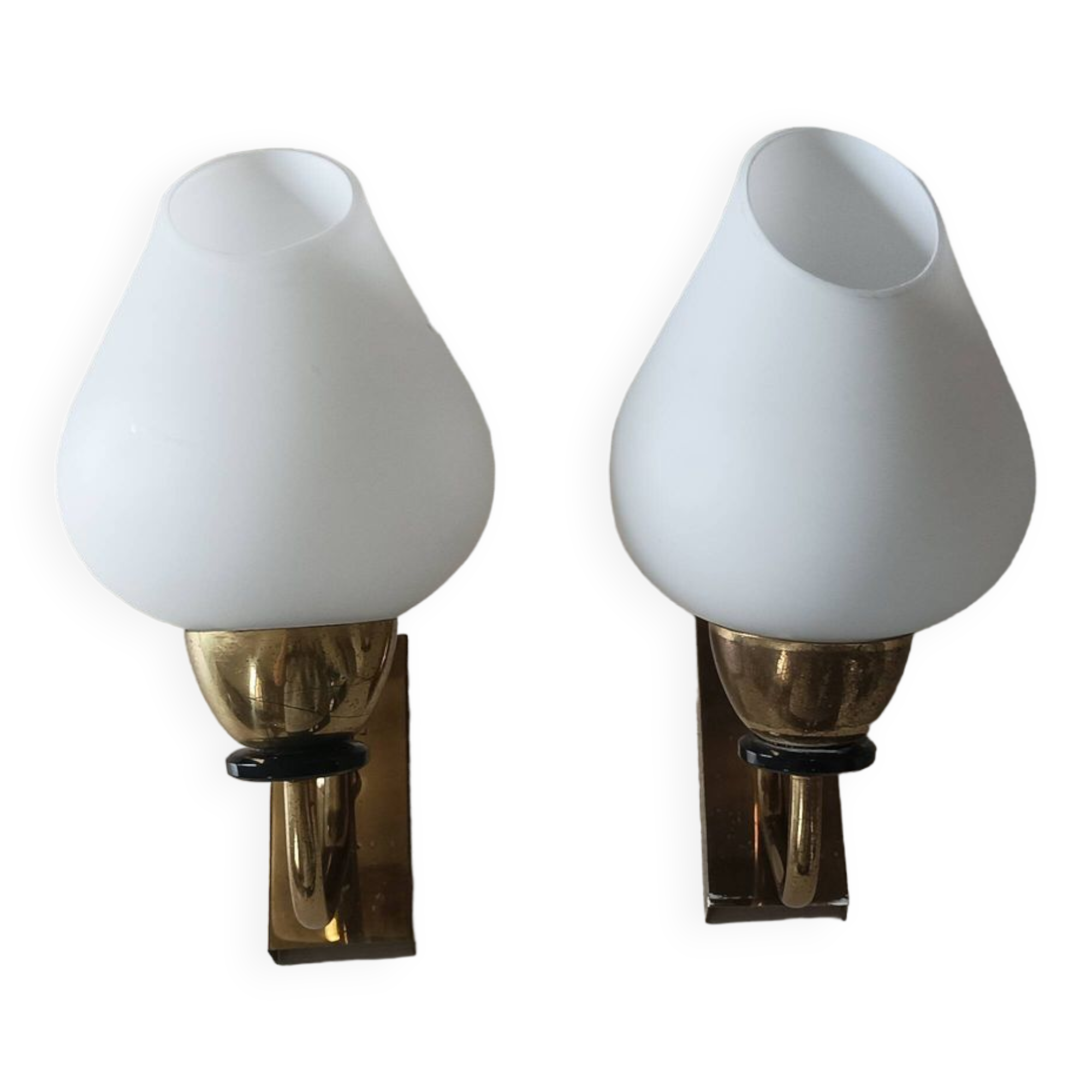 Vintage arlus wall lights in brass and glass 1950