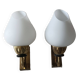 Vintage arlus wall lights in brass and glass 1950
