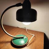 Vintage Scandinavian Art Deco desk lamp from the 40s, golden brass, retro, moon shape, swan neck