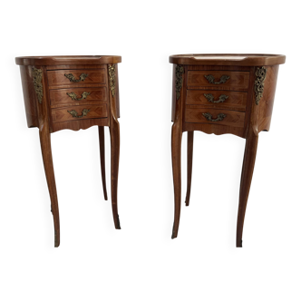 Pair of Louis XV style rosewood kidney-shaped bedside tables, 20th century
