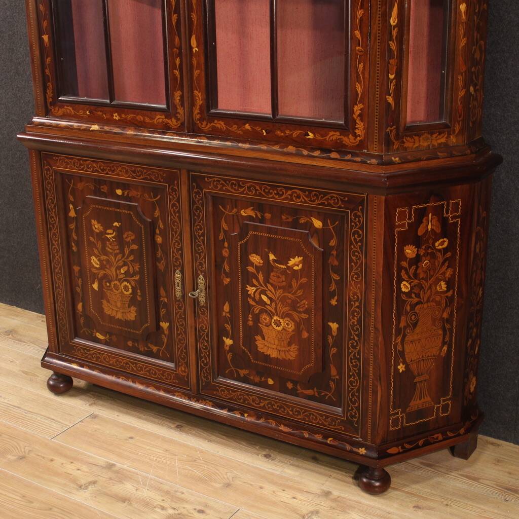 Dutch marquetry display cabinet from the 20th century