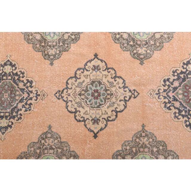 Vintage Turkish Oushak handmade wool cotton orange runner 142x380