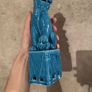 Pair of blue Fô dogs - glazed ceramic - Chinese blue - mid 20th century