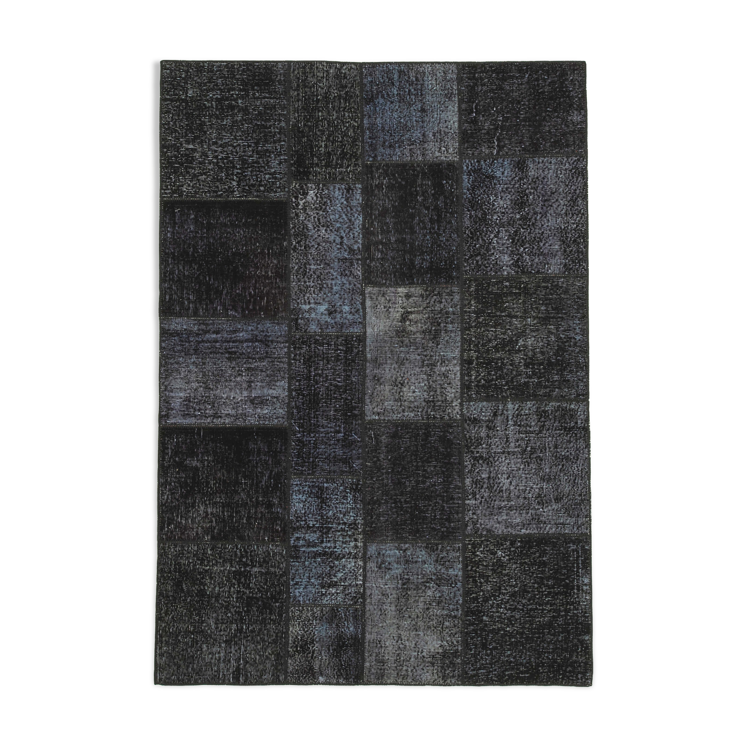 Handmade anatolian overdyed 171 cm x 247 cm black patchwork carpet
