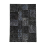 Handmade anatolian overdyed 171 cm x 247 cm black patchwork carpet