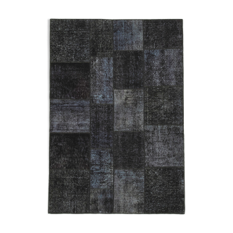 Handmade anatolian overdyed 171 cm x 247 cm black patchwork carpet