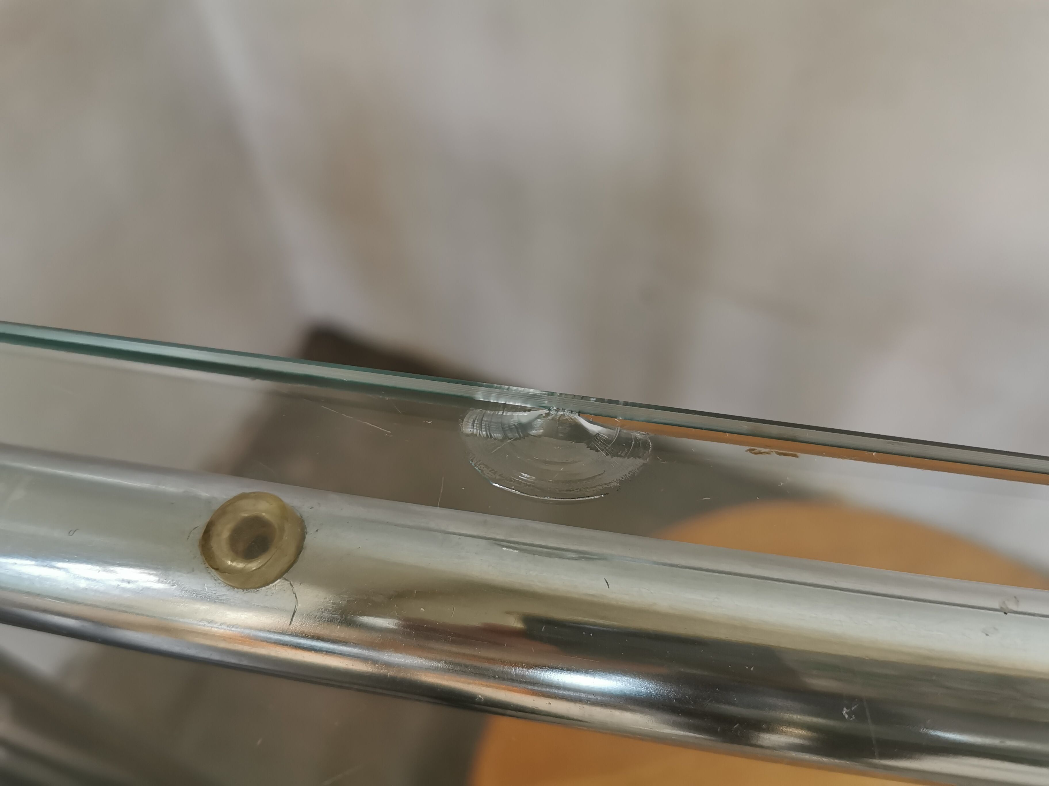 Table in metal chrome and glass 1970