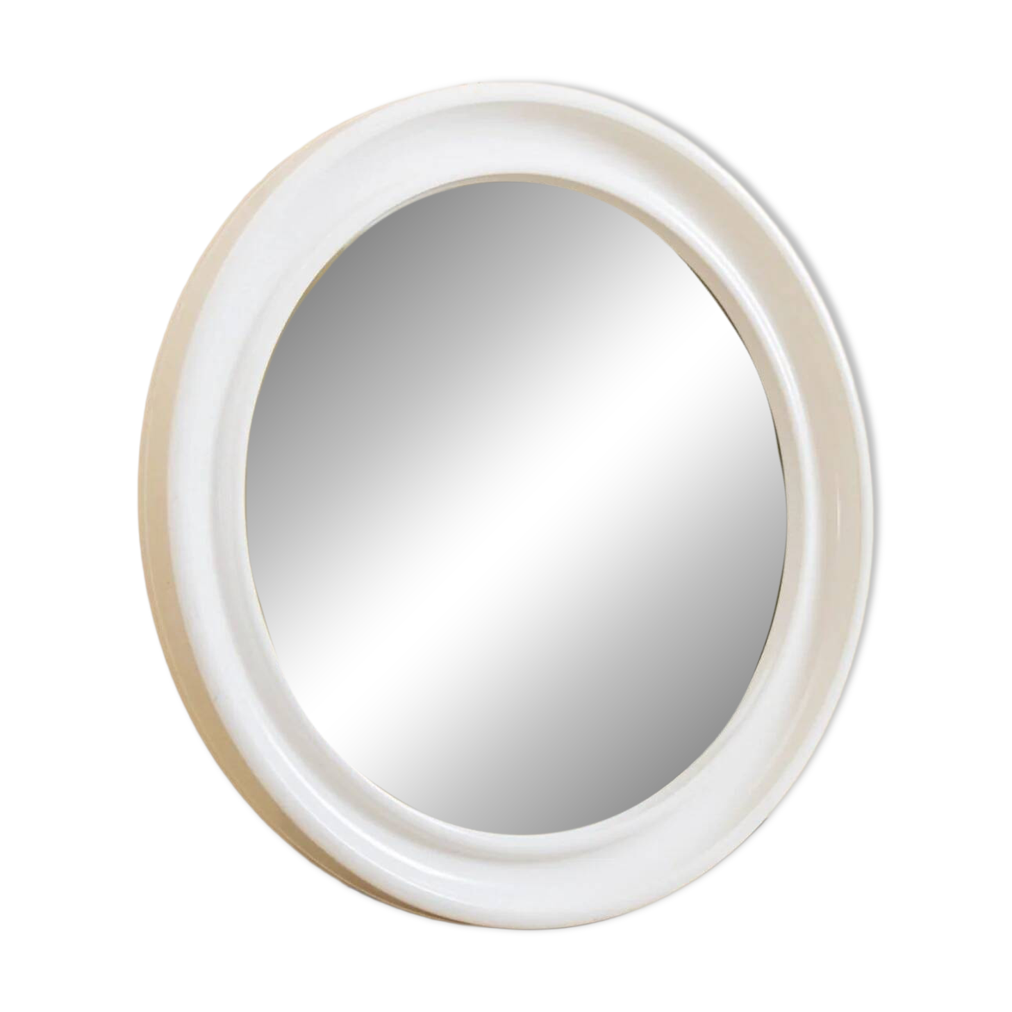 Round wall mirror by Carrara & Matta, white plastic bezel, Italian 1970s vintage