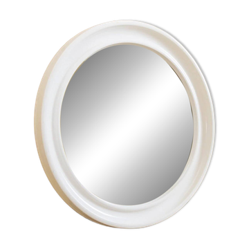 Miroir mural rond par Carrara & Matta, bord en plastique blanc, vintage italien des années 1970.
