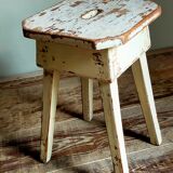 Workshop stool in antique patinated solid wood