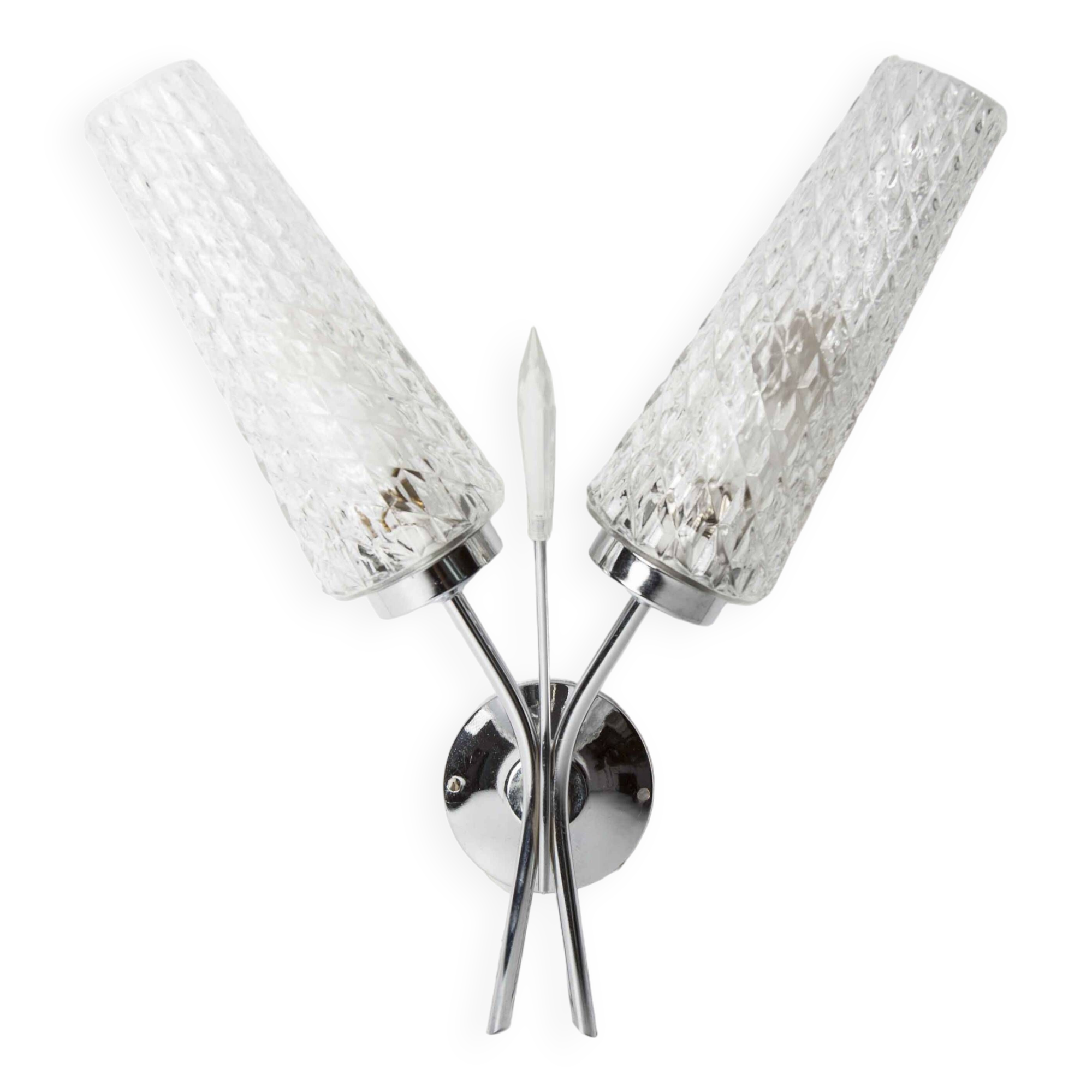 Double wall lamp 1960 chrome and glass and transparent tip