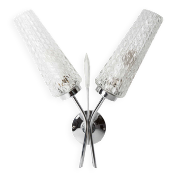 Applique double 1960 chrome et verre et pointe transparente