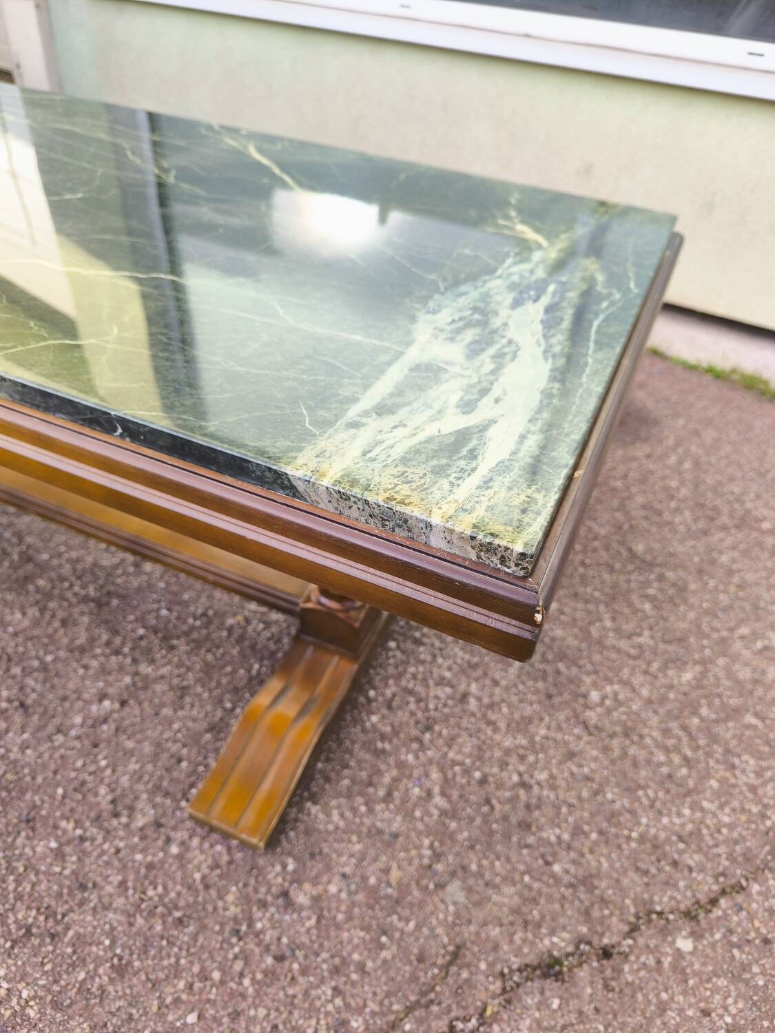 Wood and green marble coffee table