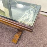 Wood and green marble coffee table
