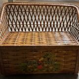 Wicker rattan storage bench from the 60s/70s