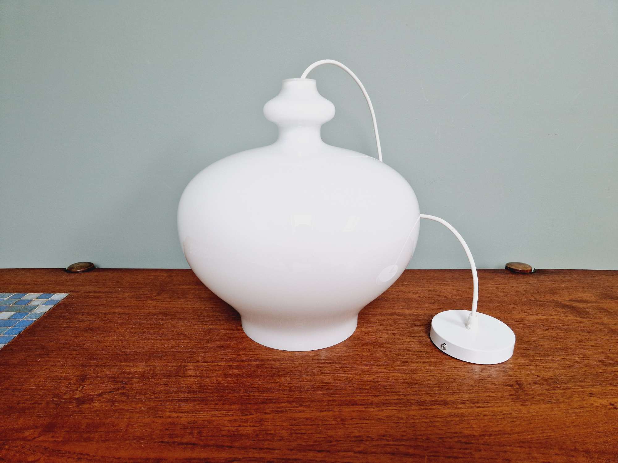 Large Scandinavian suspension light in white opaline, H.A. Jakobsson, 1960