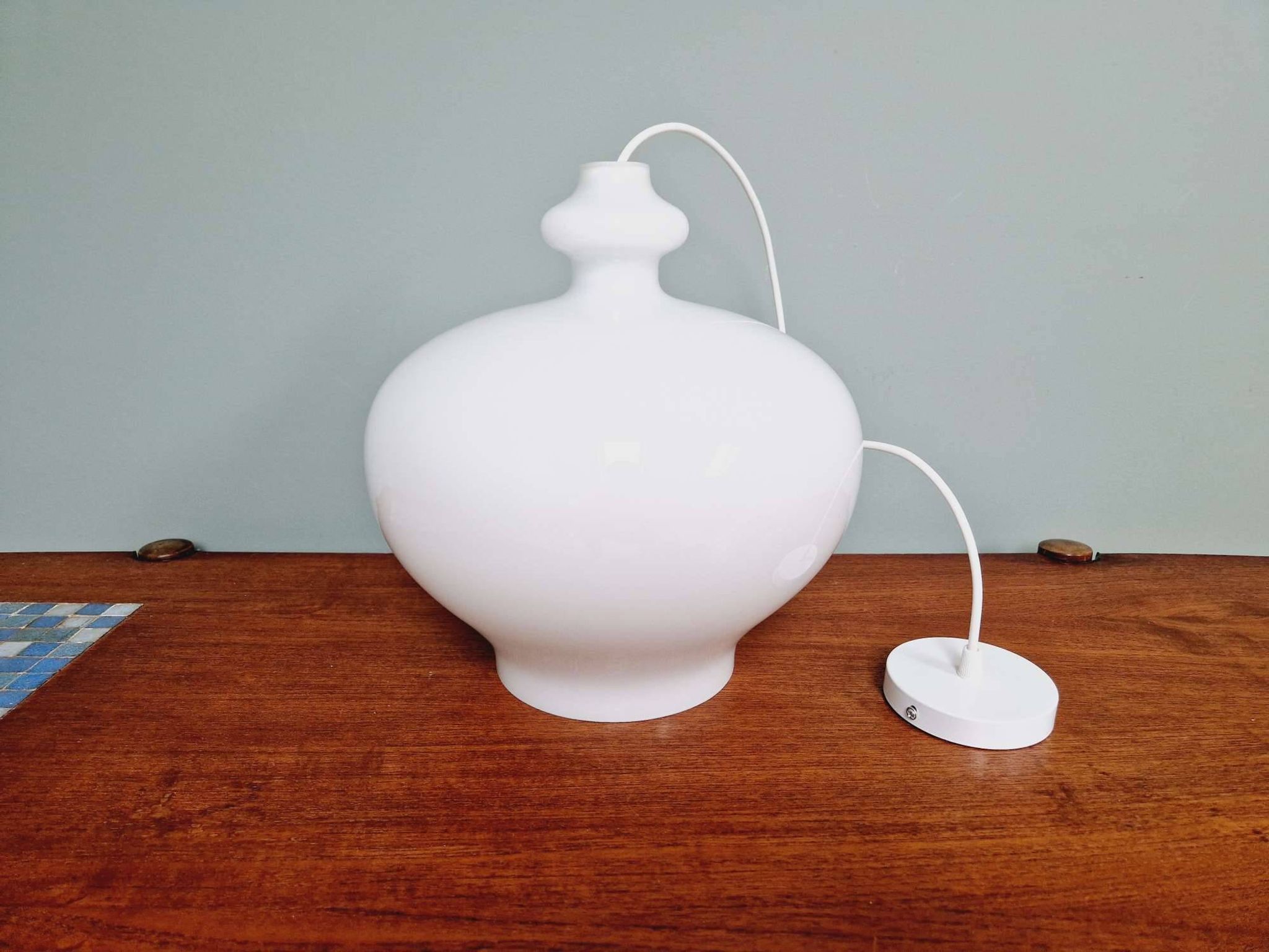 Large Scandinavian suspension light in white opaline, H.A. Jakobsson, 1960
