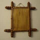 Antique turned wooden mirror in bamboo style, late 19th century A116