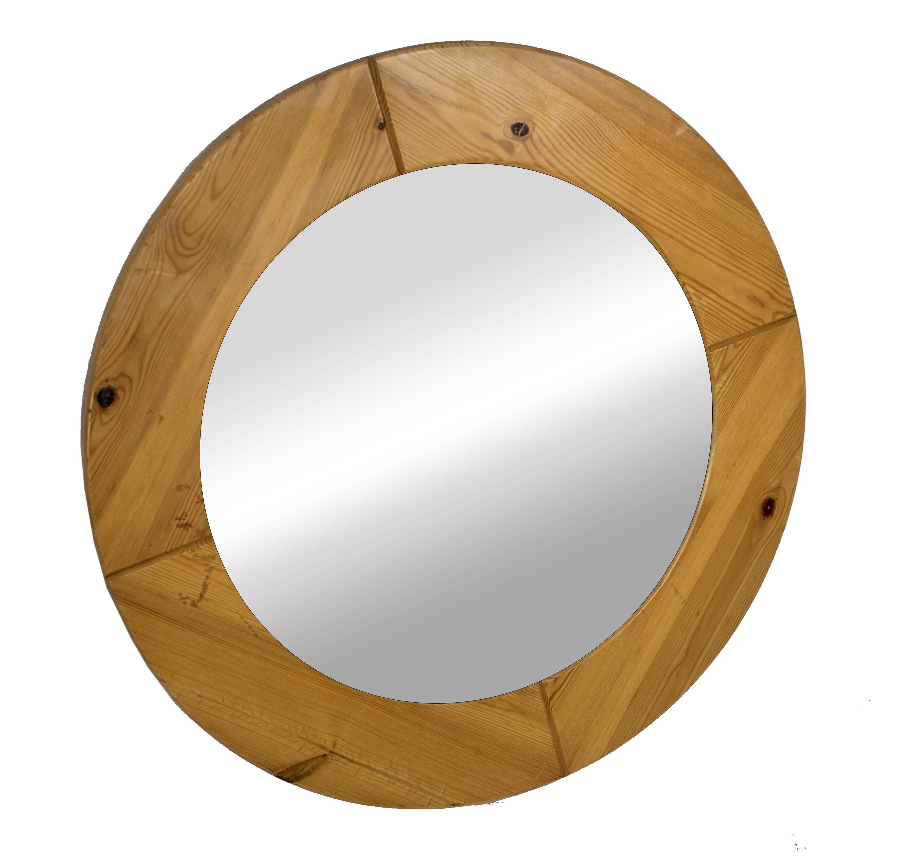 Vintage 70s round pine mirror Swedish design
