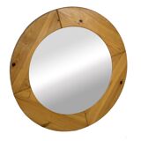 Vintage 70s round pine mirror Swedish design