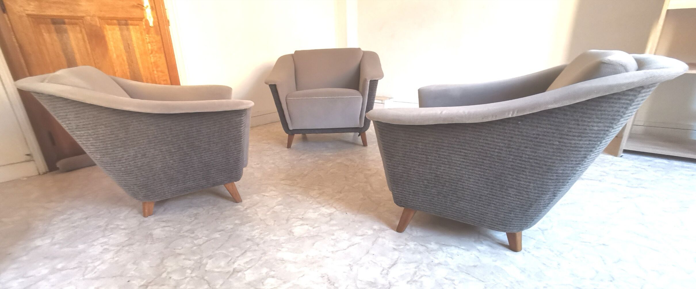 Trio armchairs club 50s grey