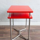 Functionalist Chrome Red Side Table Made In Czechoslovakia, 1930s