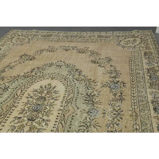 1970s vintage Turkish Oushak handmade wool cotton orange area rug 209x310