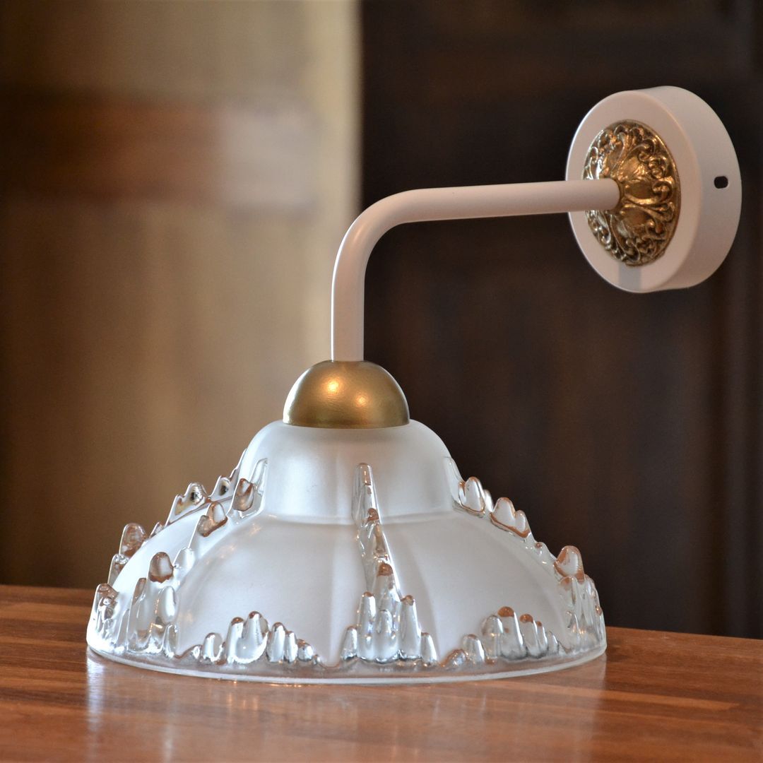 Art Nouveau glass wall lamp - white and gold finishes